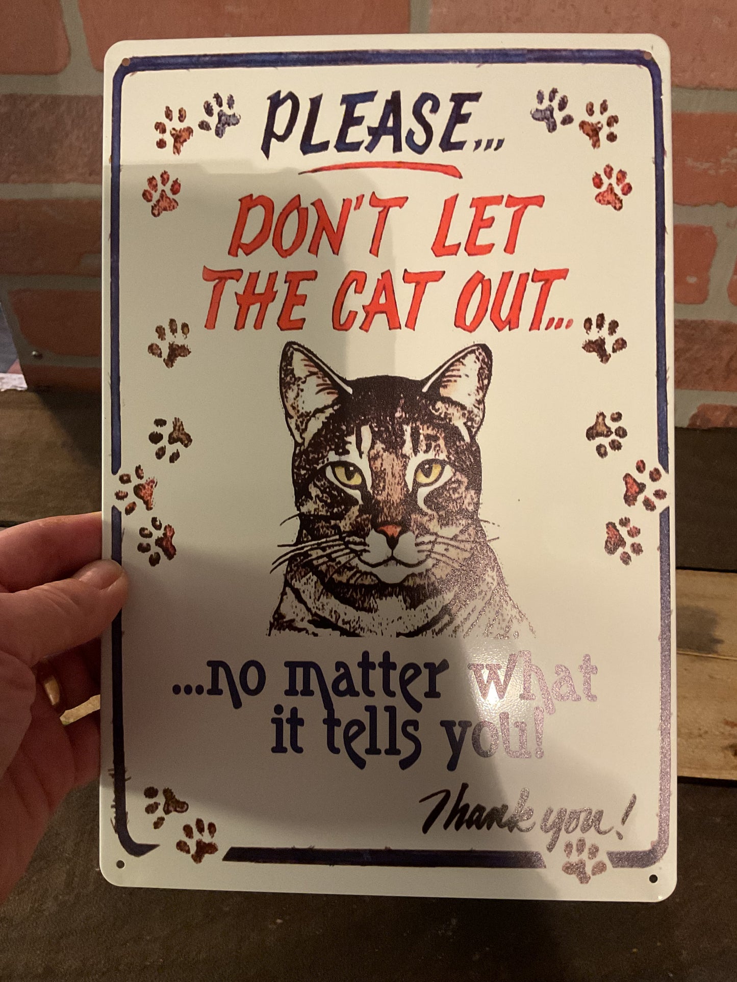 Funny 8"x12" "Please Don't Let the Cat Out"... Sign Makes a Great Gift
