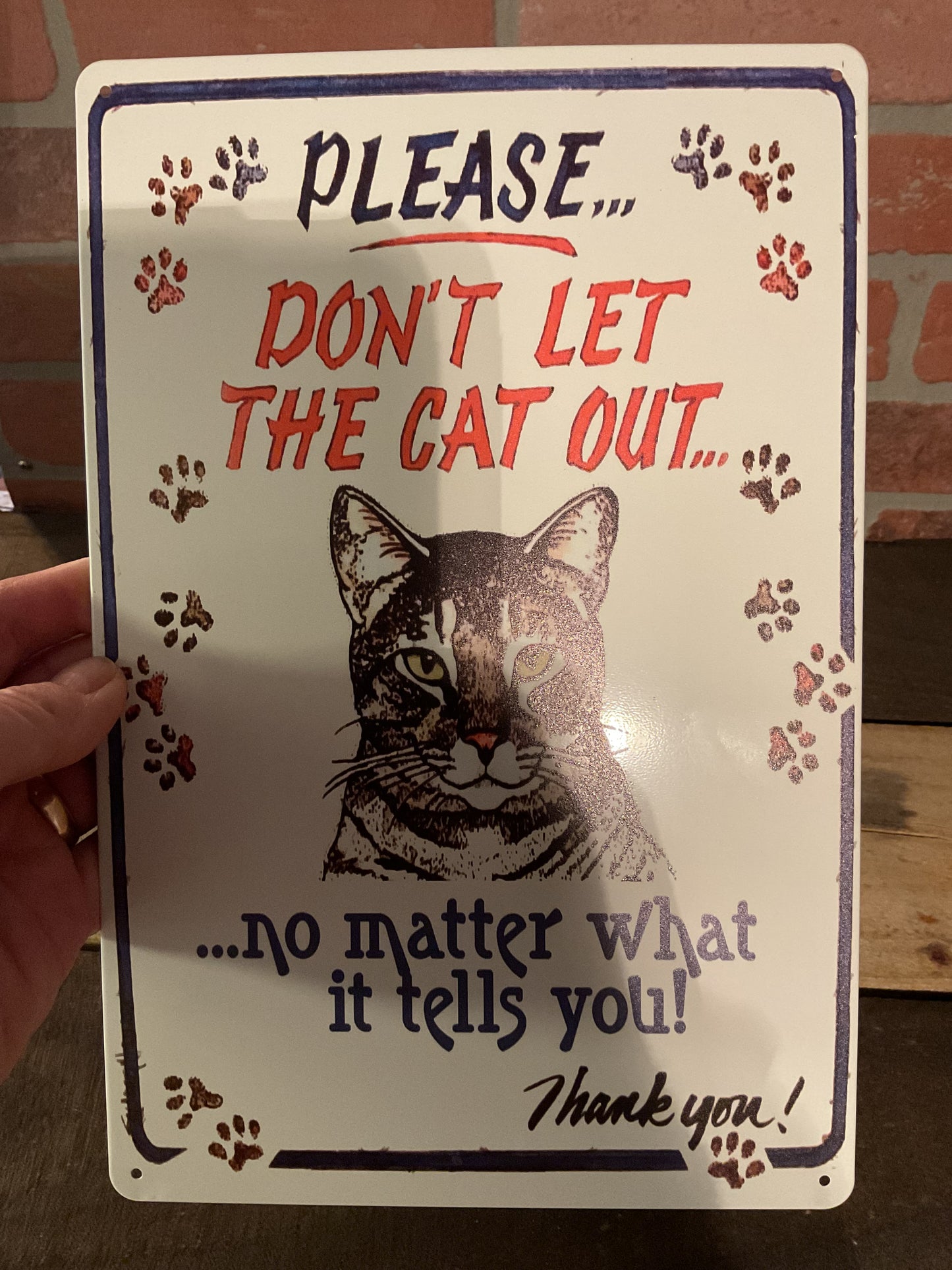 Funny 8"x12" "Please Don't Let the Cat Out"... Sign Makes a Great Gift