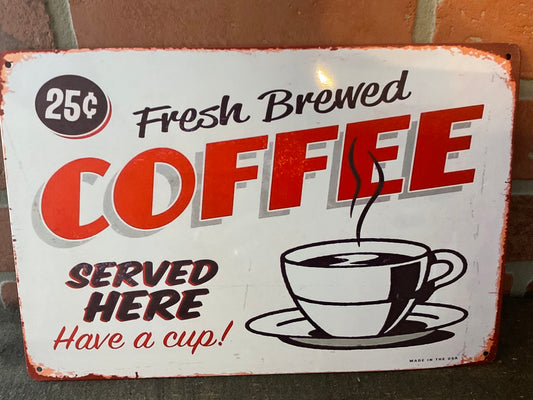 12"x8" Vintage Patina Style "Fresh Brewed" Coffee sign. Makes a Great Gift!
