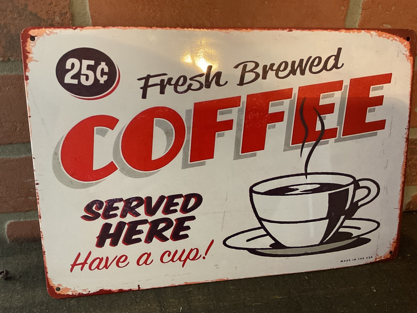 12"x8" Vintage Patina Style "Fresh Brewed" Coffee sign. Makes a Great Gift!