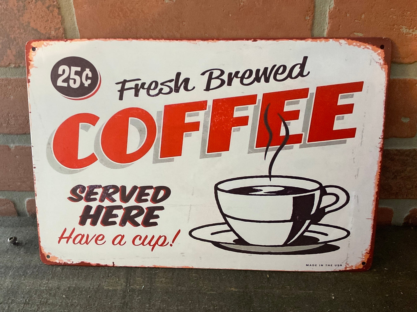 12"x8" Vintage Patina Style "Fresh Brewed" Coffee sign. Makes a Great Gift!