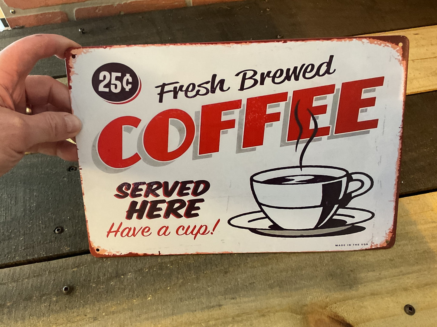 12"x8" Vintage Patina Style "Fresh Brewed" Coffee sign. Makes a Great Gift!