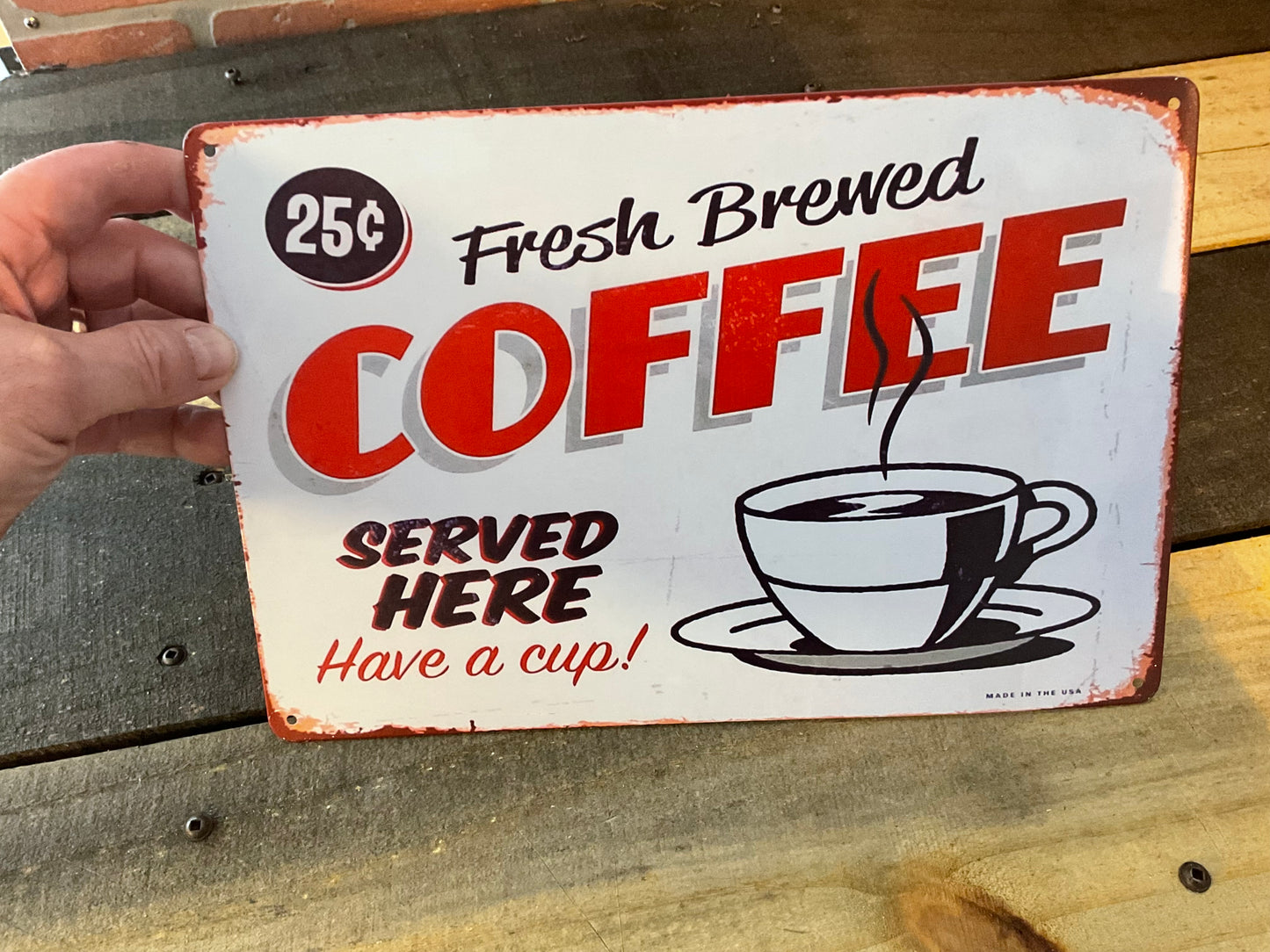 12"x8" Vintage Patina Style "Fresh Brewed" Coffee sign. Makes a Great Gift!