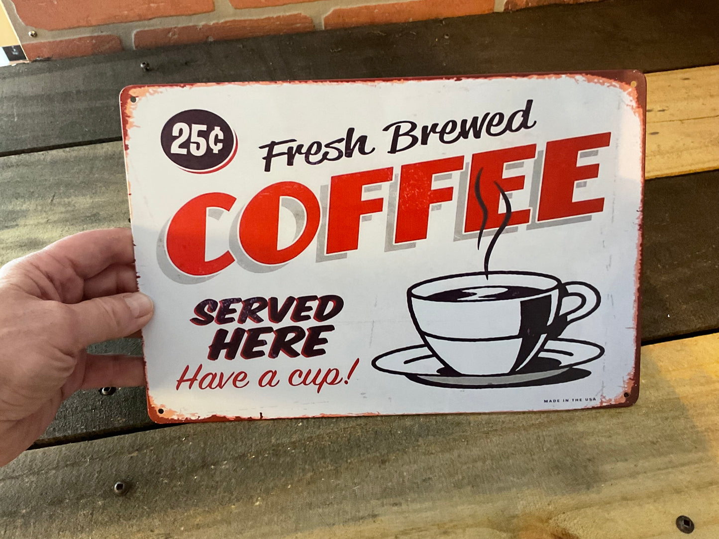12"x8" Vintage Patina Style "Fresh Brewed" Coffee sign. Makes a Great Gift!