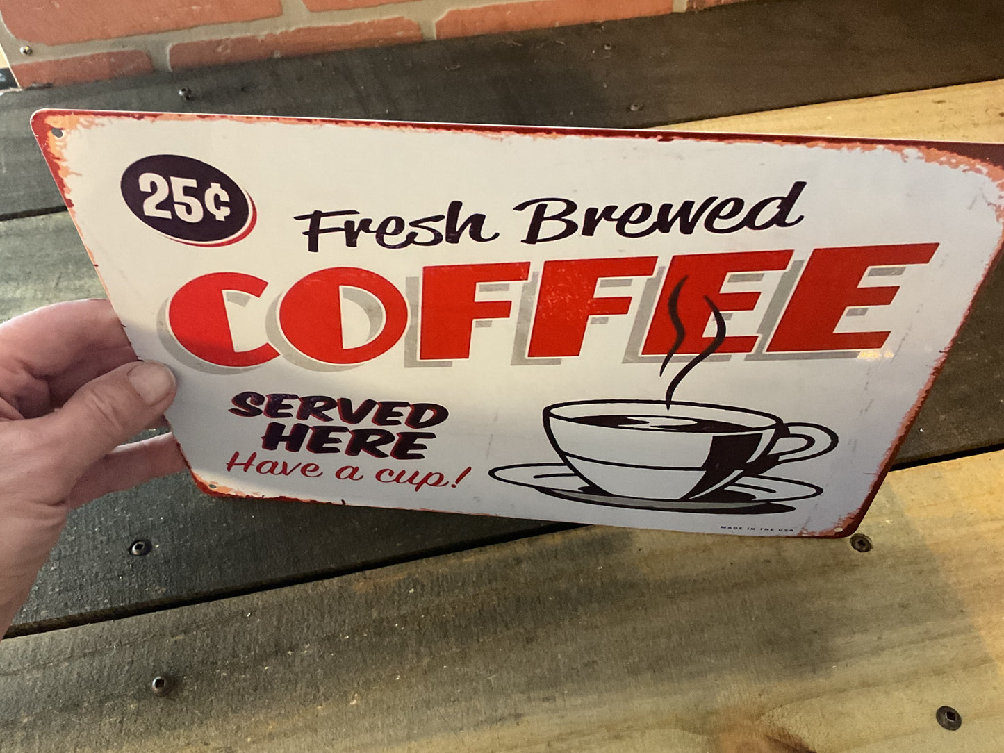 12"x8" Vintage Patina Style "Fresh Brewed" Coffee sign. Makes a Great Gift!
