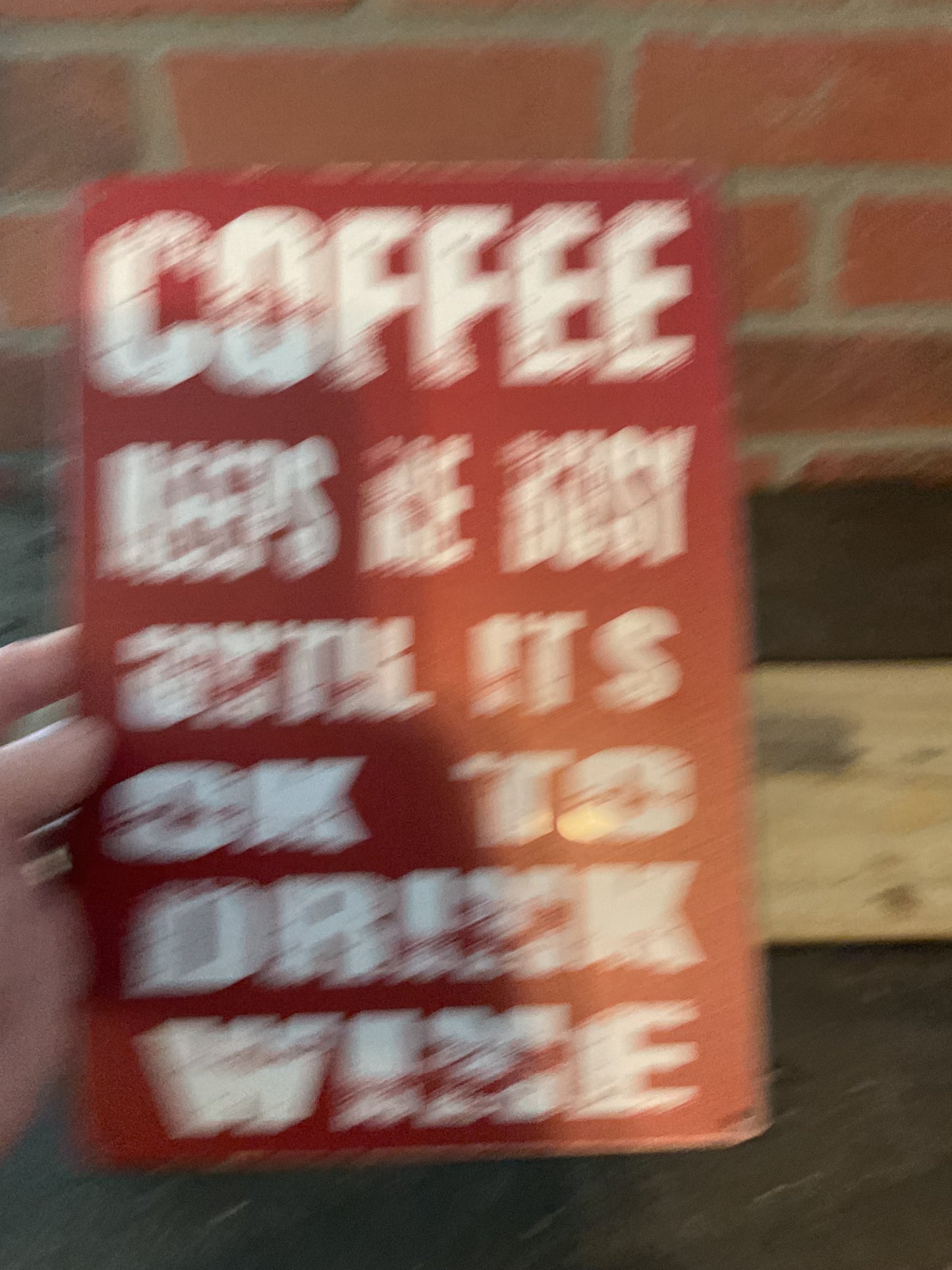 8"x12" Vintage Patina Style Humorous "Coffee Keeps Me Busy Until It's Ok to Drink Wine" Sign