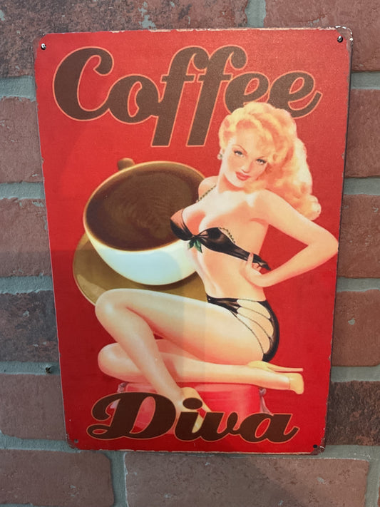 8"x12" Vintage Patina Style "Coffee Diva" Sign Great for Coffee lovers. Makes a Great Gift!