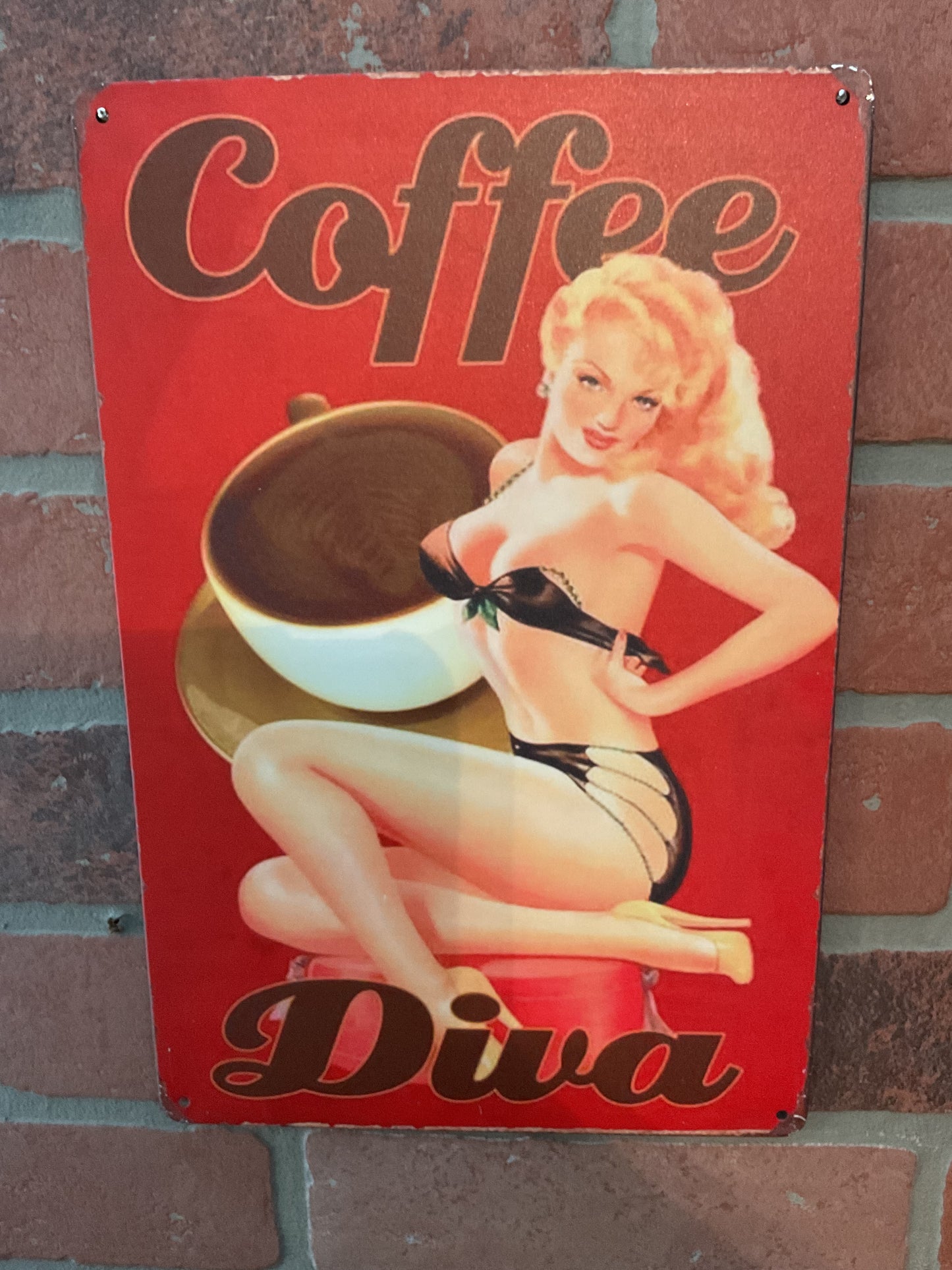 8"x12" Vintage Patina Style "Coffee Diva" Sign Great for Coffee lovers. Makes a Great Gift!