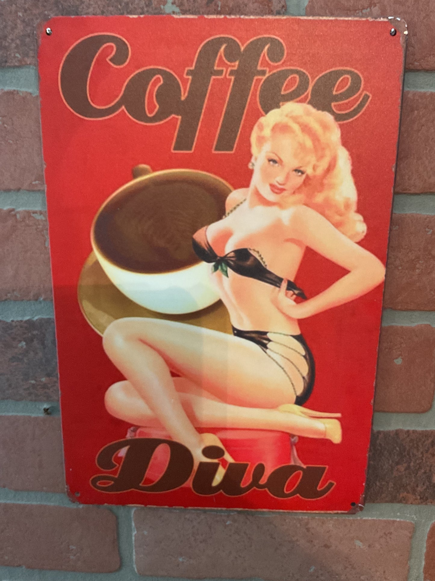 8"x12" Vintage Patina Style "Coffee Diva" Sign Great for Coffee lovers. Makes a Great Gift!