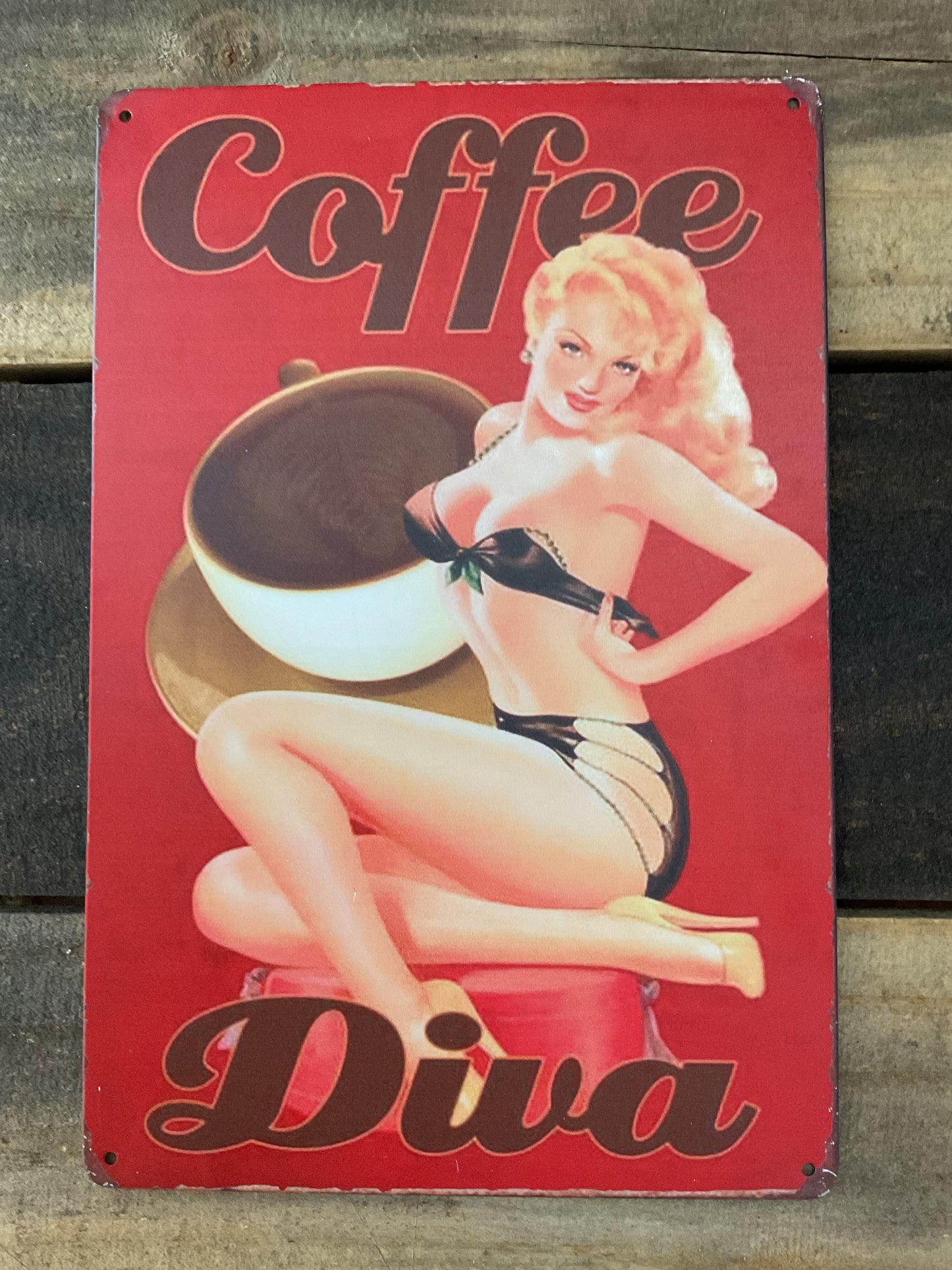 8"x12" Vintage Patina Style "Coffee Diva" Sign Great for Coffee lovers. Makes a Great Gift!