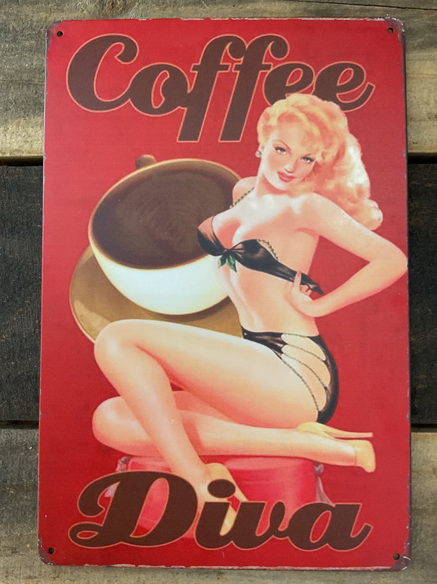 8"x12" Vintage Patina Style "Coffee Diva" Sign Great for Coffee lovers. Makes a Great Gift!
