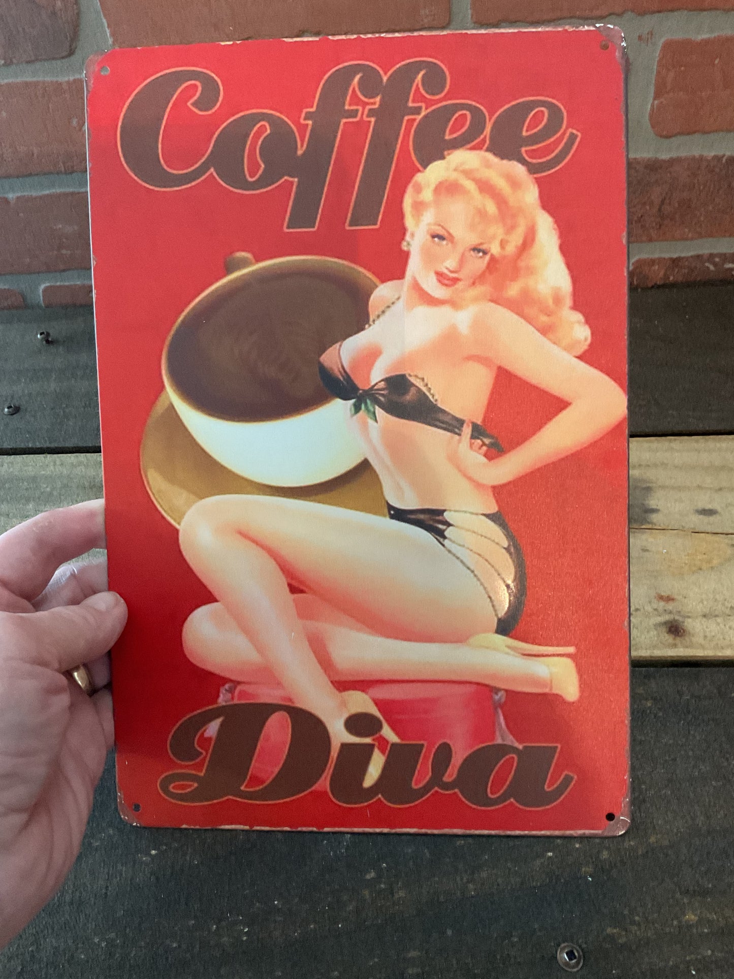 8"x12" Vintage Patina Style "Coffee Diva" Sign Great for Coffee lovers. Makes a Great Gift!