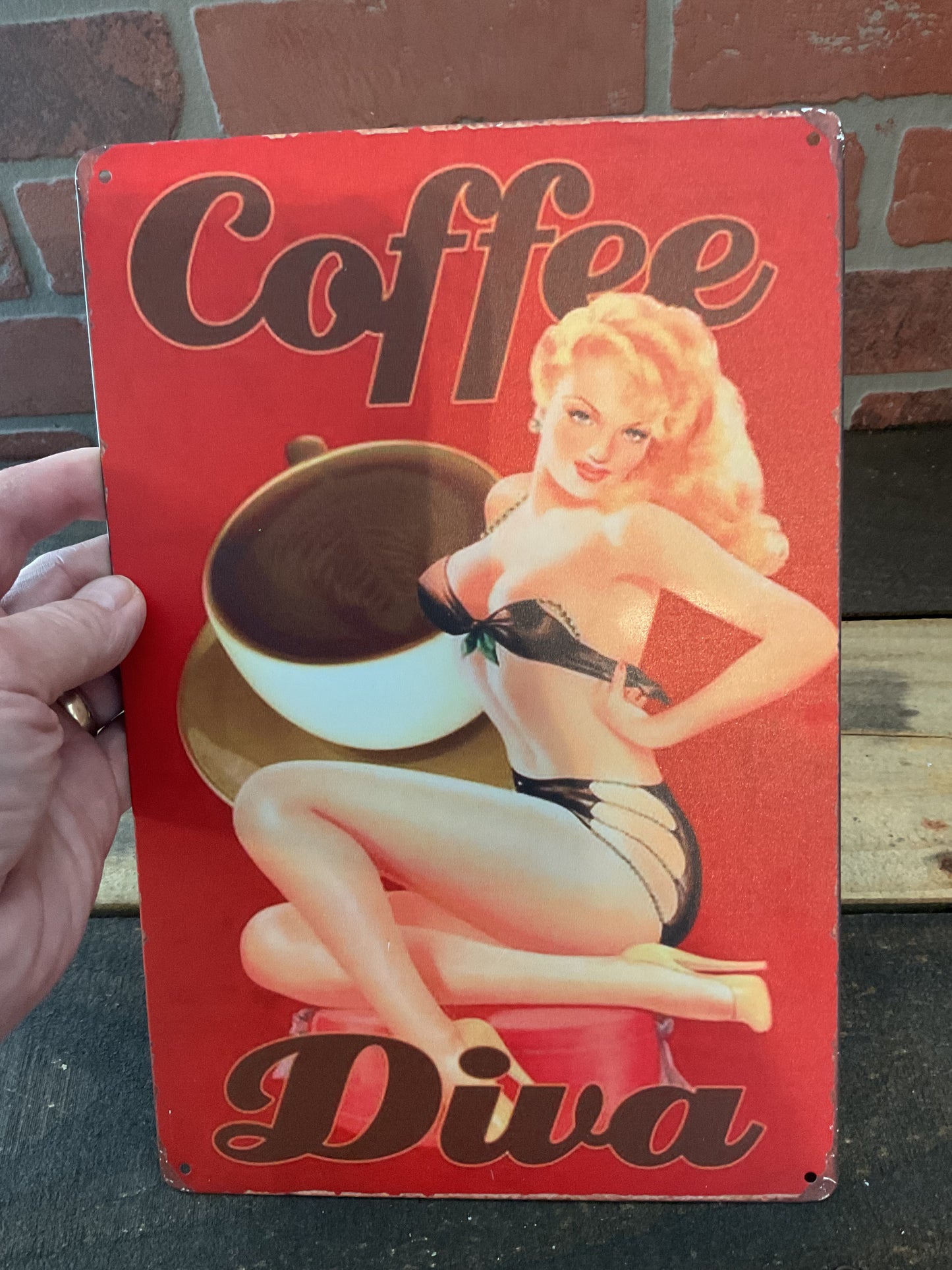 8"x12" Vintage Patina Style "Coffee Diva" Sign Great for Coffee lovers. Makes a Great Gift!