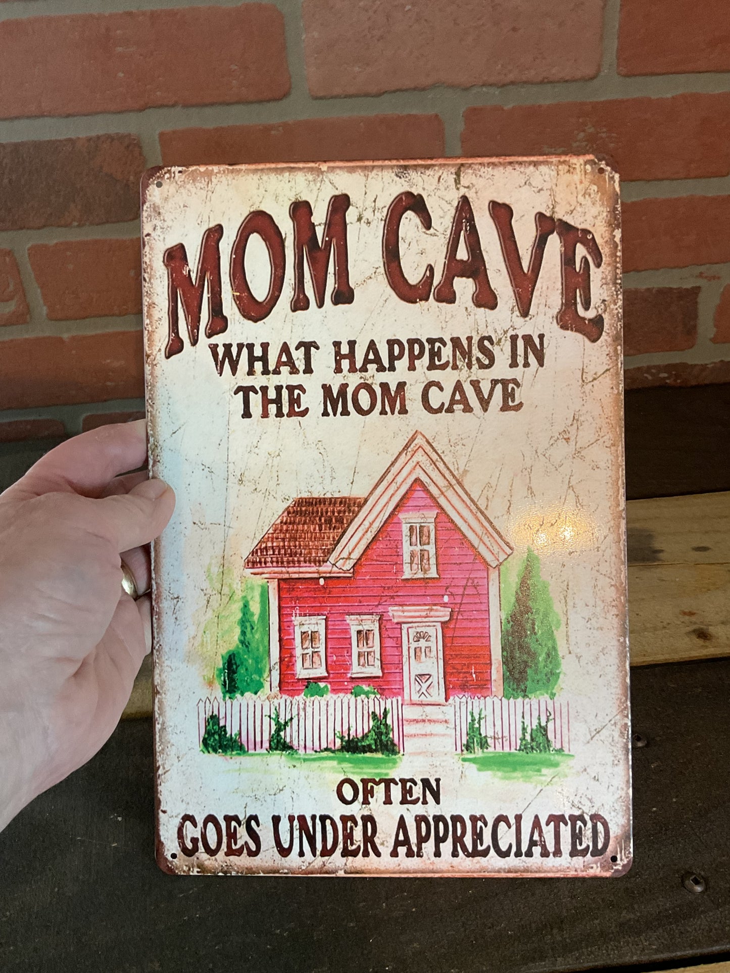 Vintage Style 8"x12" " What happens in Mom Cave, Stays in the Mom Cave!" Sign A Great Gift!