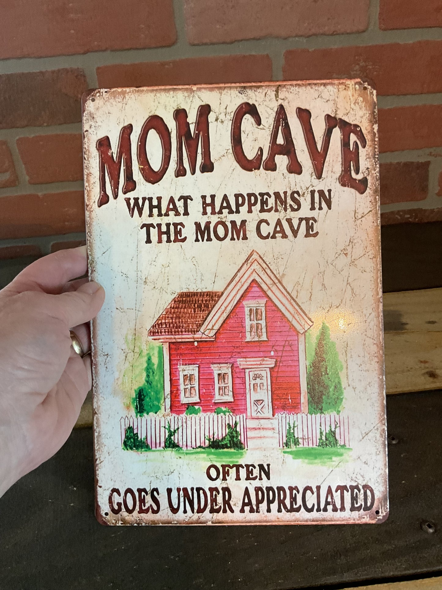 Vintage Style 8"x12" " What happens in Mom Cave, Stays in the Mom Cave!" Sign A Great Gift!