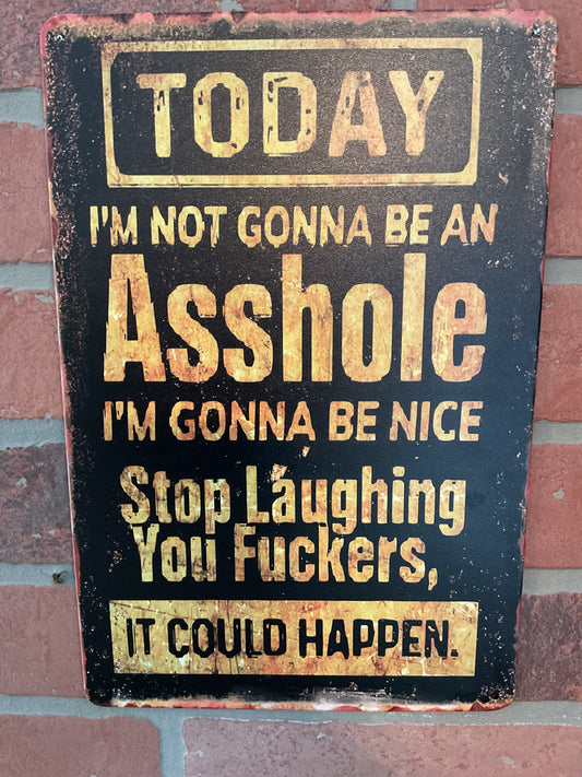 8"x12" Vintage Patina Style Funny "Today I'm not Going to be an Asshole" Sign