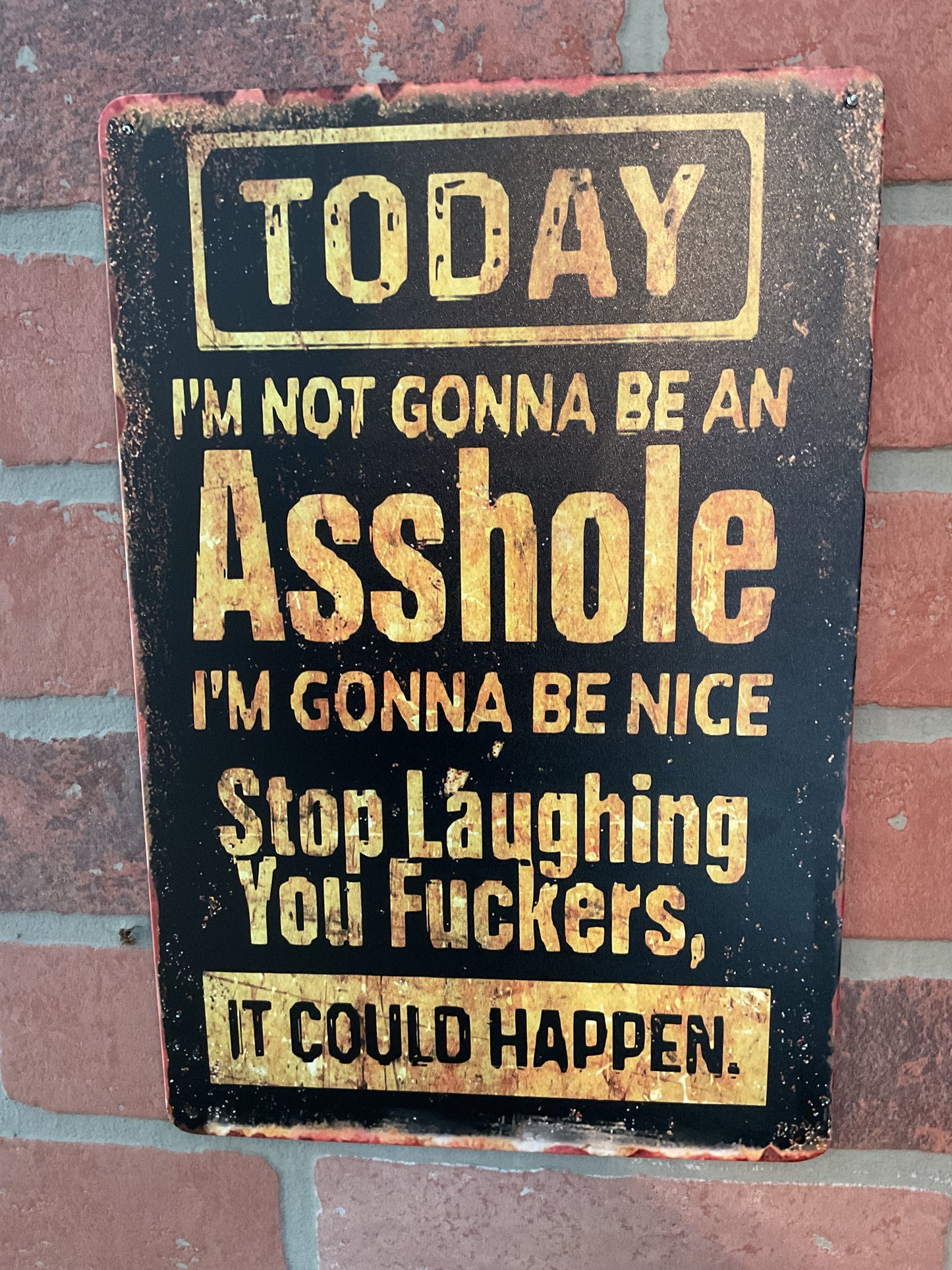 8"x12" Vintage Patina Style Funny "Today I'm not Going to be an Asshole" Sign