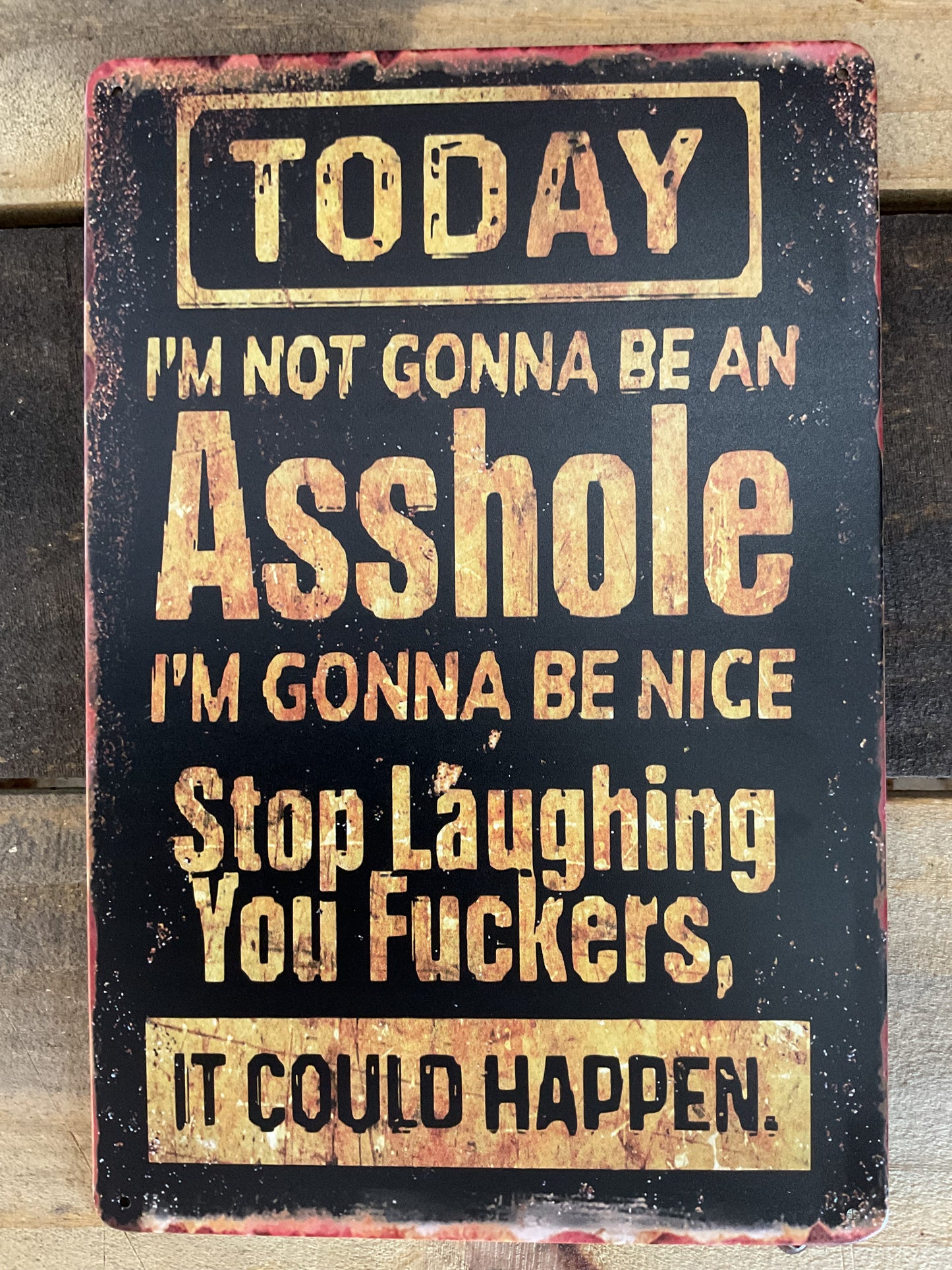 8"x12" Vintage Patina Style Funny "Today I'm not Going to be an Asshole" Sign