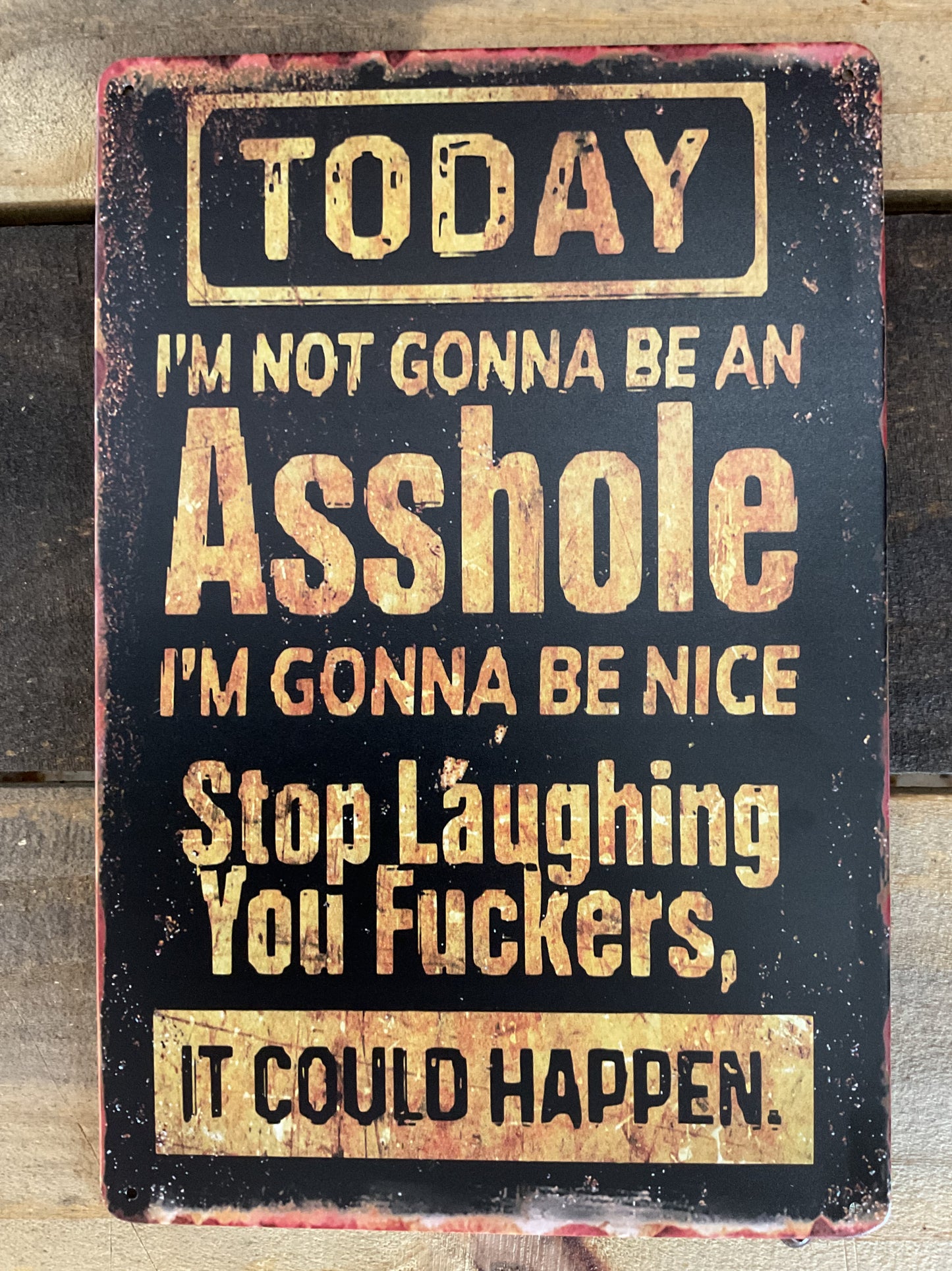 8"x12" Vintage Patina Style Funny "Today I'm not Going to be an Asshole" Sign