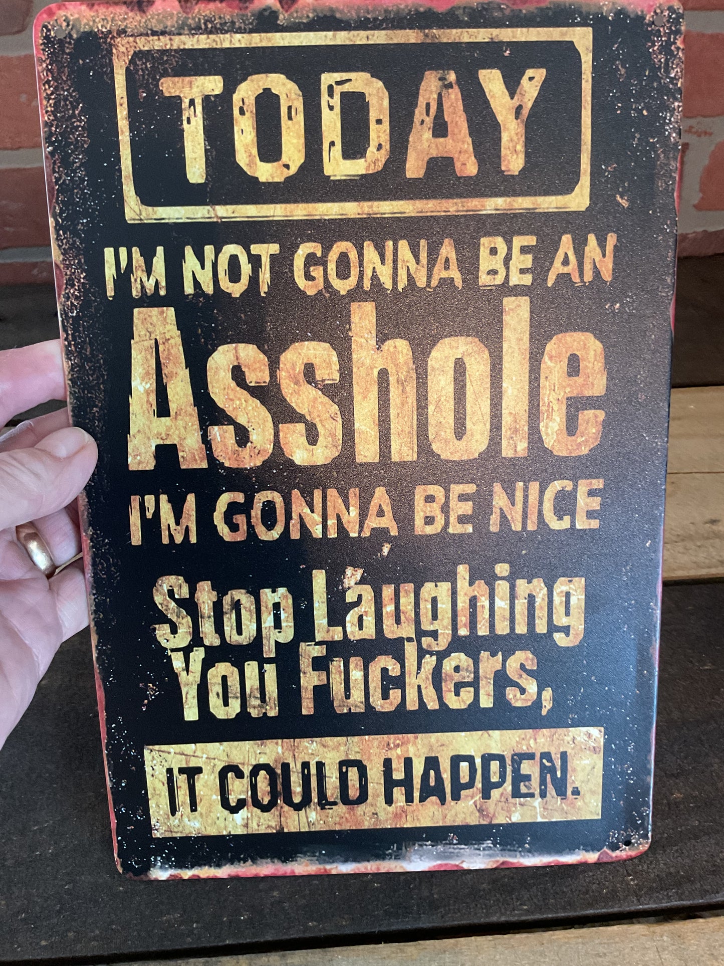 8"x12" Vintage Patina Style Funny "Today I'm not Going to be an Asshole" Sign