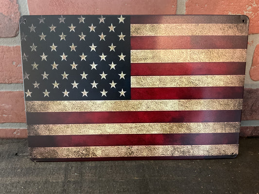 Vintage Patina Style 12"x8" American Flag Sign