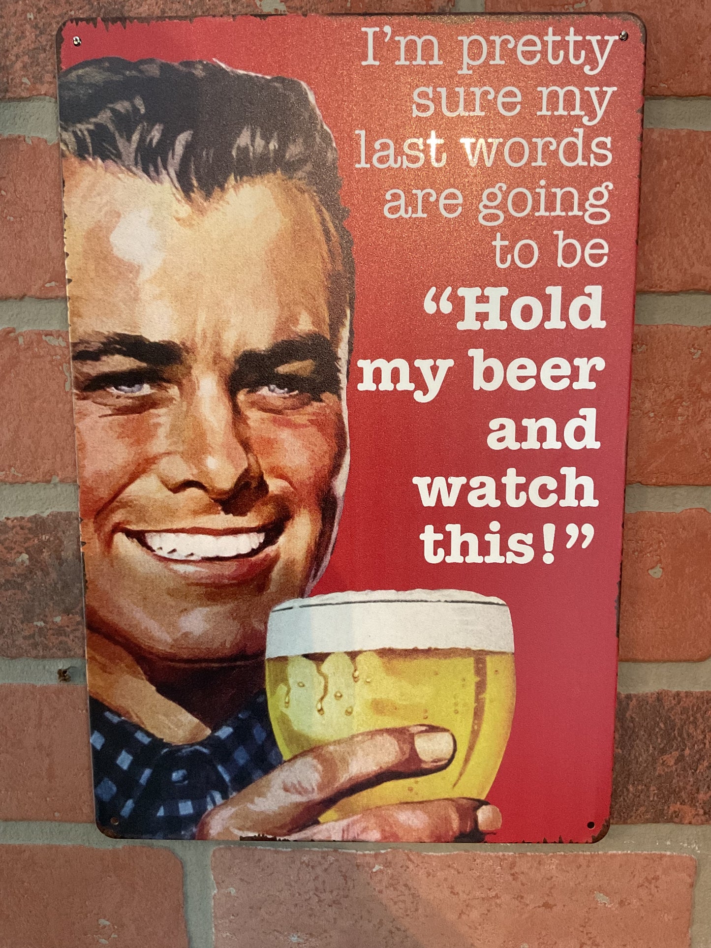 Funny Rustic Style 8"x12" "Hold My Beer and Watch This"... Tin Metal Sign