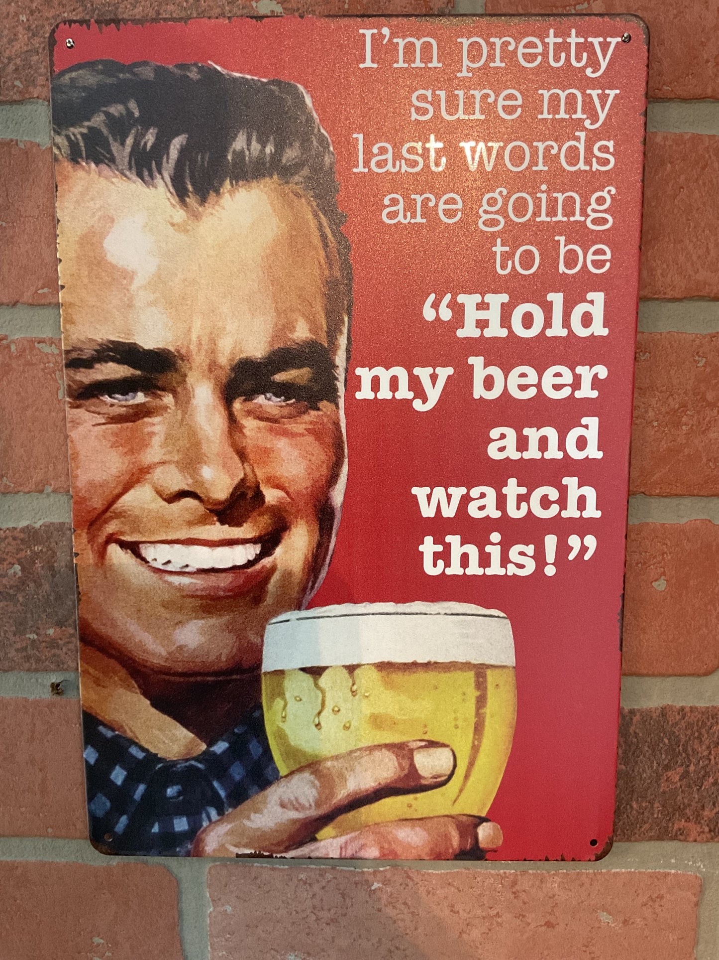 Funny Rustic Style 8"x12" "Hold My Beer and Watch This"... Tin Metal Sign