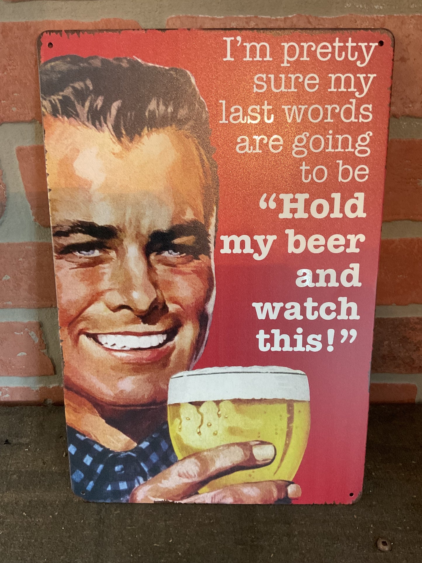 Funny Rustic Style 8"x12" "Hold My Beer and Watch This"... Tin Metal Sign