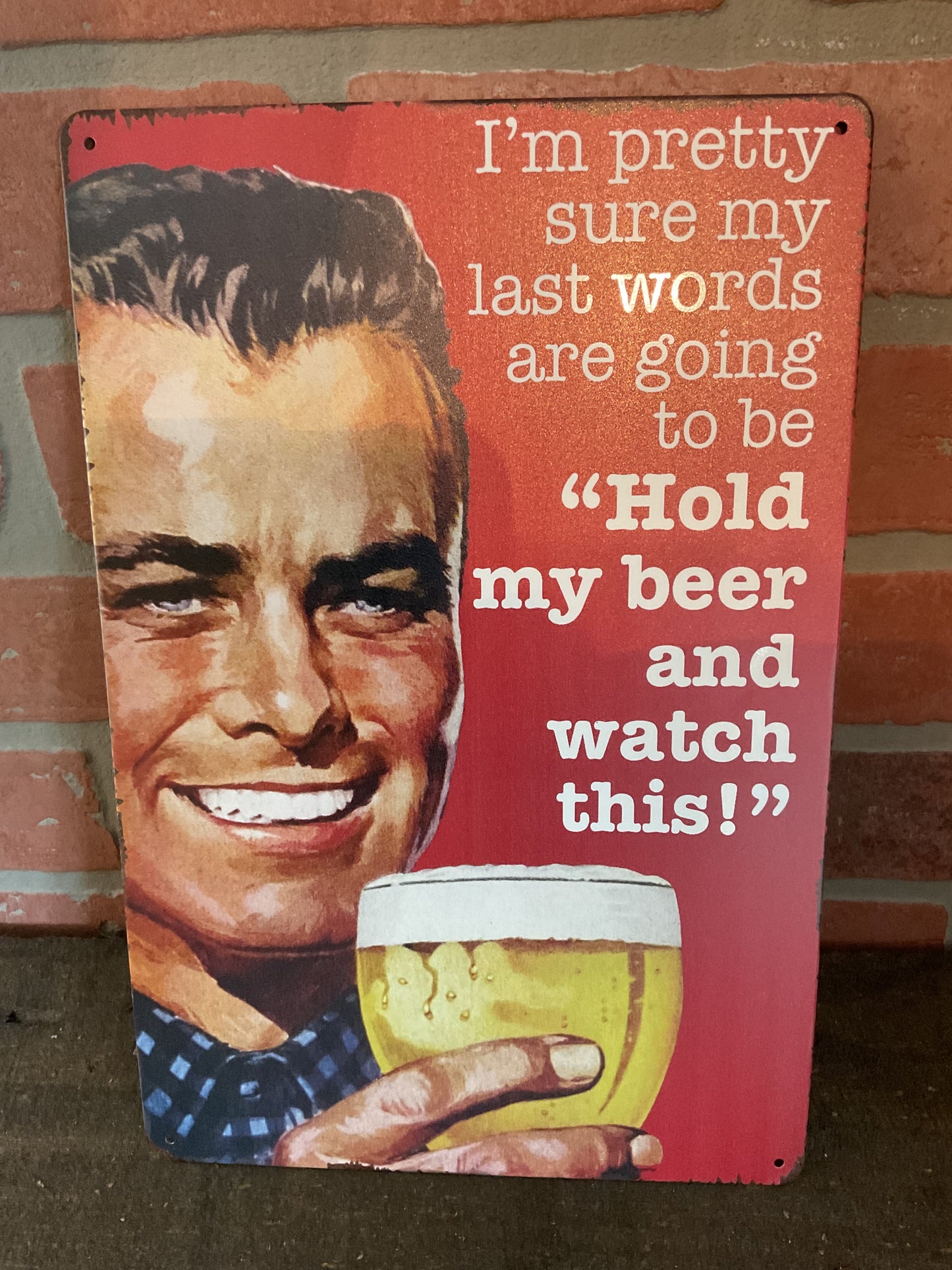 Funny Rustic Style 8"x12" "Hold My Beer and Watch This"... Tin Metal Sign
