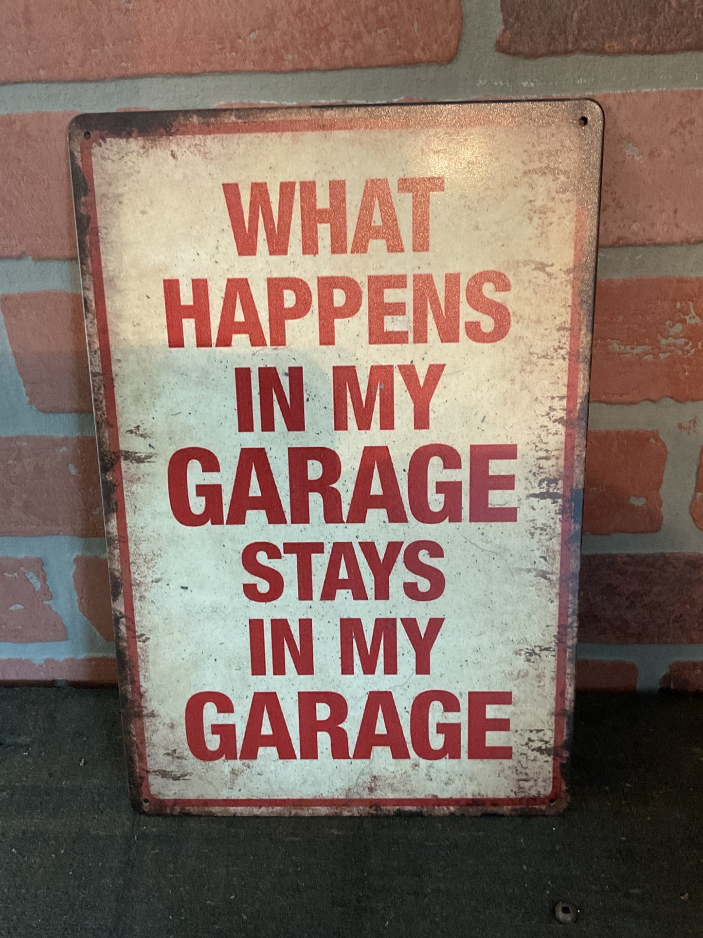 8"x12" Vintage Patina Style Funny  "What happens in My Garage. Stays in My Garage" Sign
