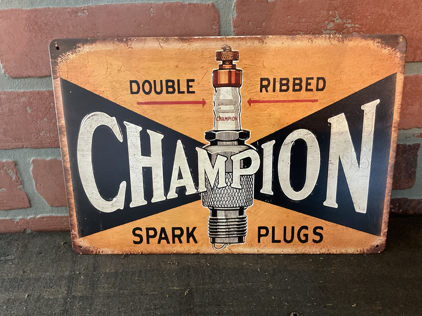 Vintage Patina Style 8"x12" Double Ribbed Champion Spark Plugs Sign A GREAT GIFT