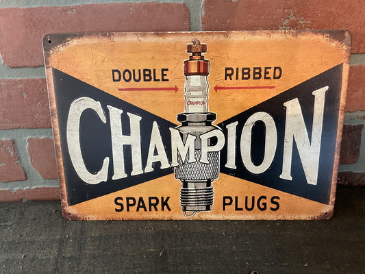 Vintage Patina Style 8"x12" Double Ribbed Champion Spark Plugs Sign A GREAT GIFT