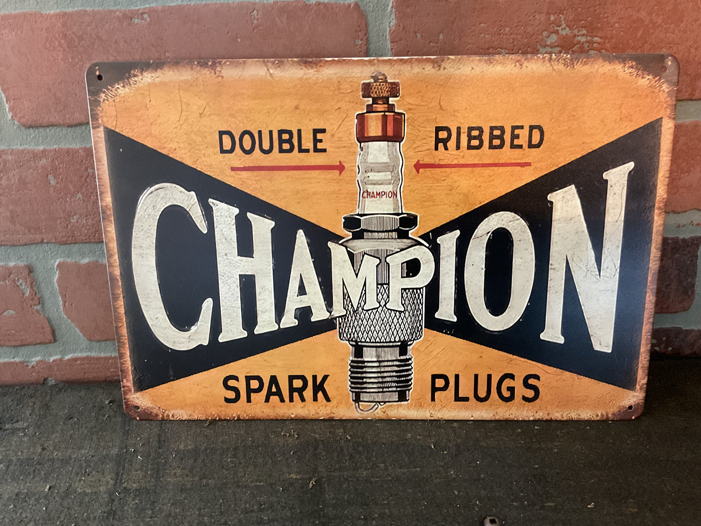 Vintage Patina Style 8"x12" Double Ribbed Champion Spark Plugs Sign A GREAT GIFT