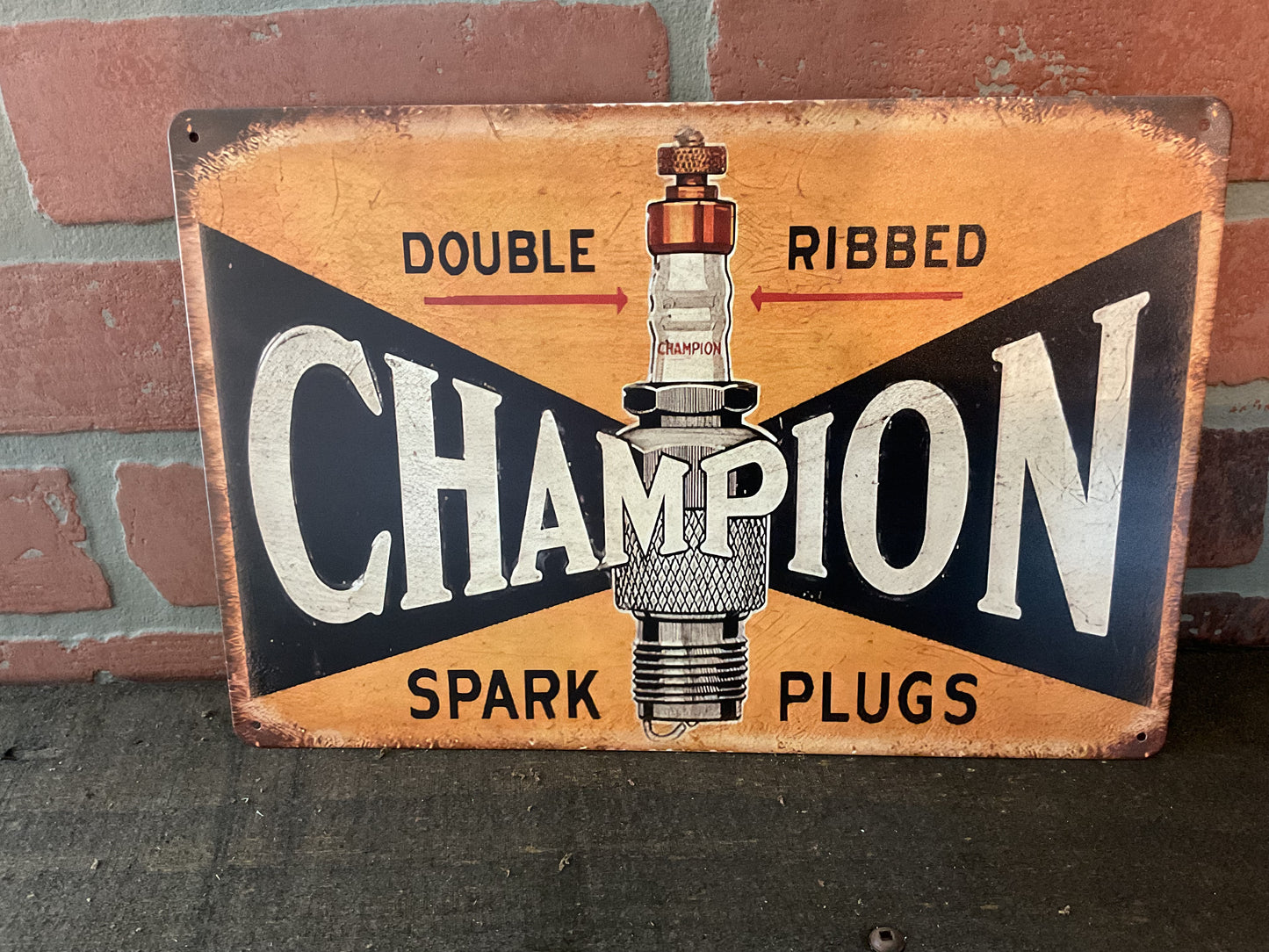 Vintage Patina Style 8"x12" Double Ribbed Champion Spark Plugs Sign A GREAT GIFT
