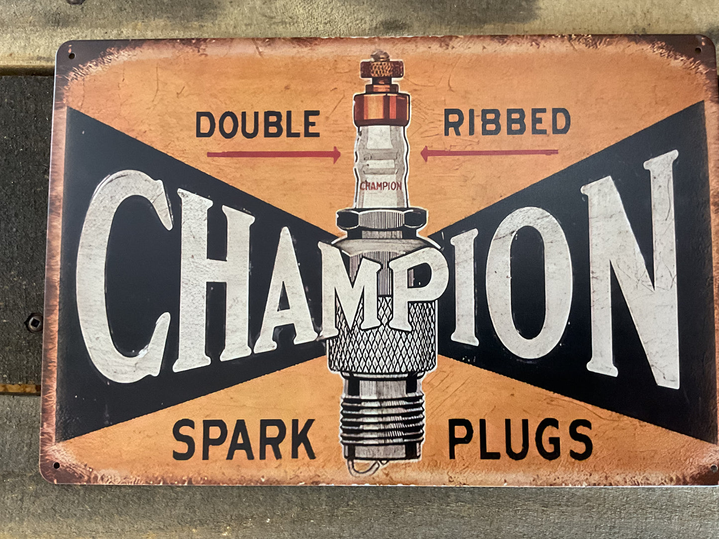 Vintage Patina Style 8"x12" Double Ribbed Champion Spark Plugs Sign A GREAT GIFT