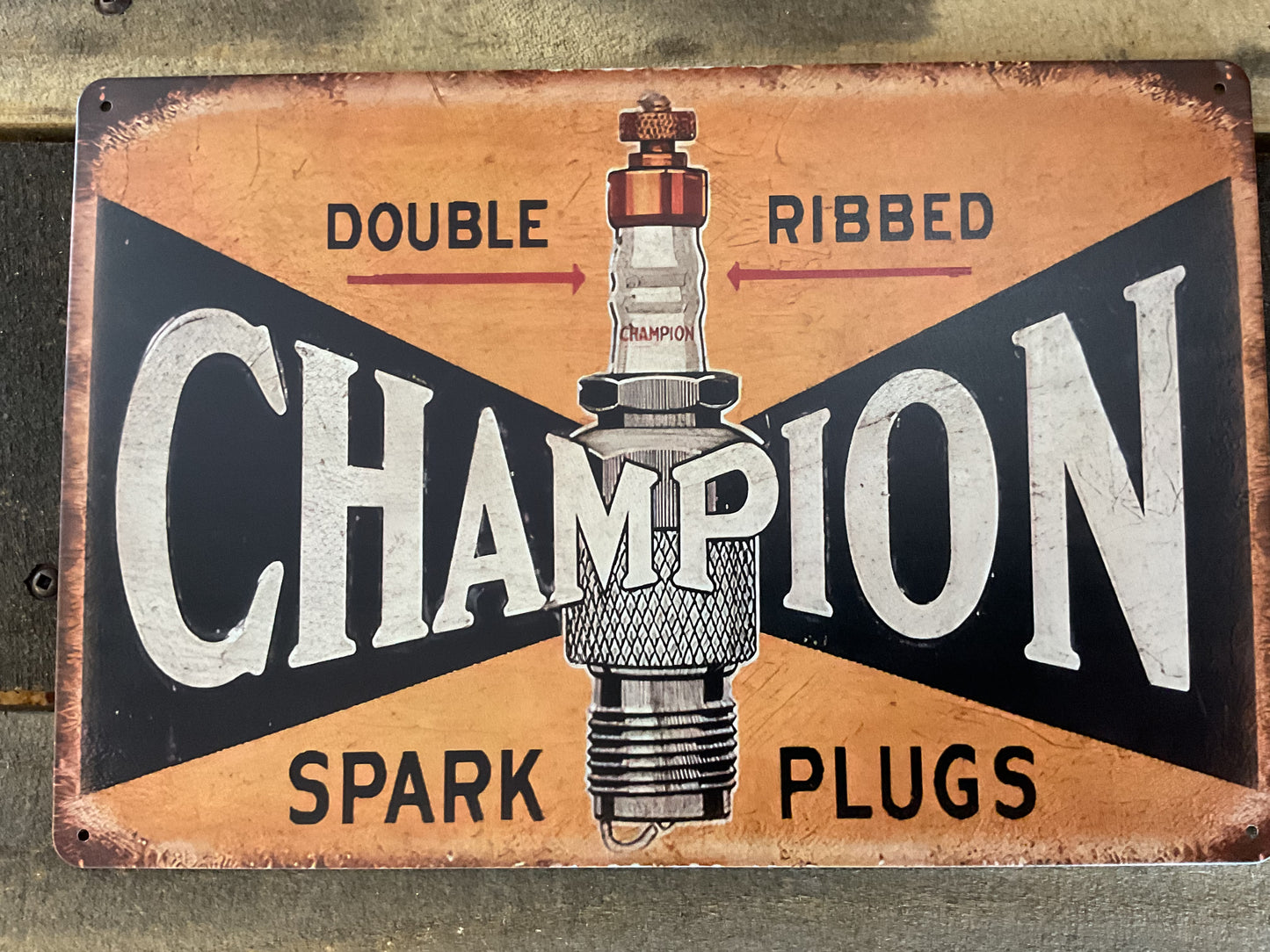 Vintage Patina Style 8"x12" Double Ribbed Champion Spark Plugs Sign A GREAT GIFT