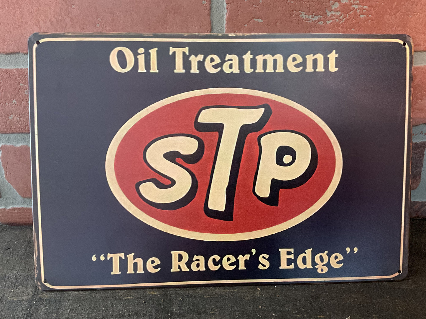 12"x8" Vintage Patina Style Metal "STP The Racer's Edge" Sign. Collectors/ Gifts
