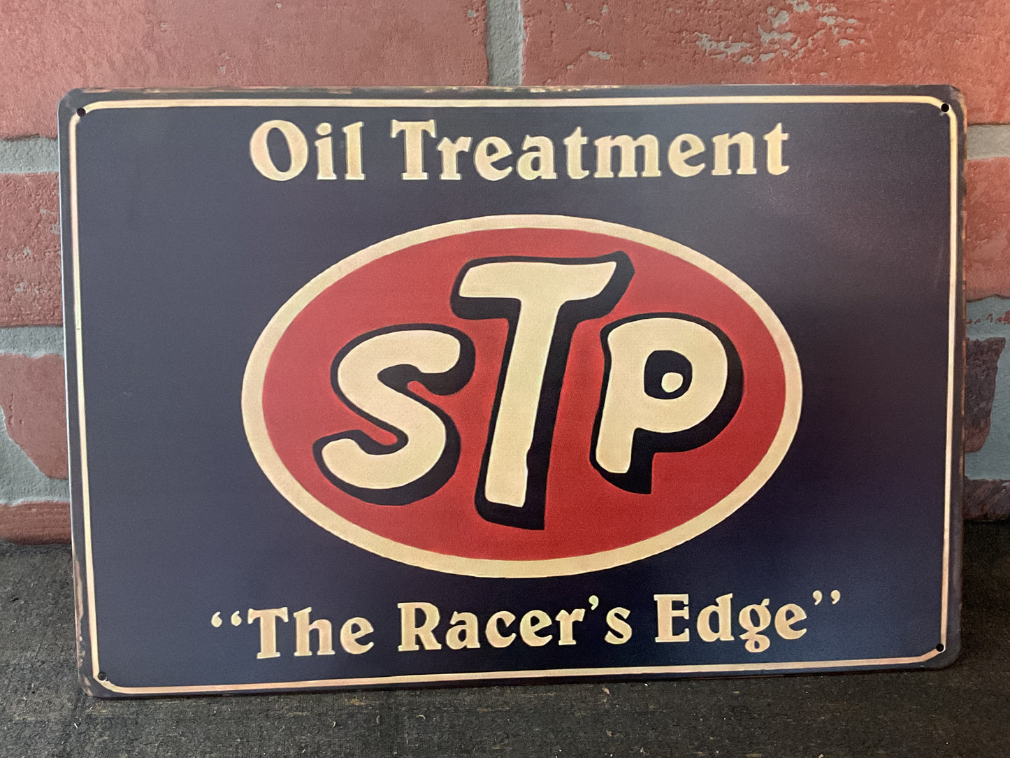 12"x8" Vintage Patina Style Metal "STP The Racer's Edge" Sign. Collectors/ Gifts