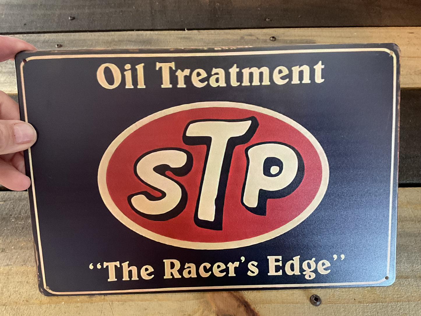12"x8" Vintage Patina Style Metal "STP The Racer's Edge" Sign. Collectors/ Gifts
