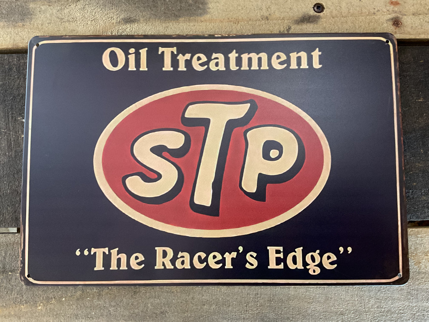 12"x8" Vintage Patina Style Metal "STP The Racer's Edge" Sign. Collectors/ Gifts