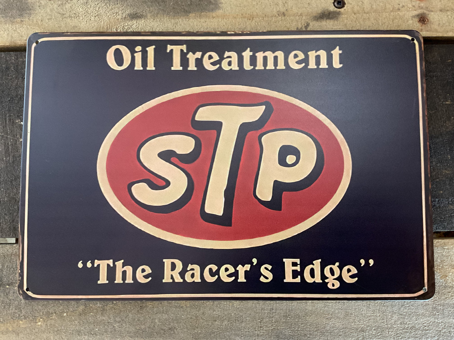 12"x8" Vintage Patina Style Metal "STP The Racer's Edge" Sign. Collectors/ Gifts