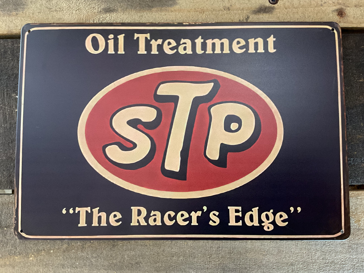 12"x8" Vintage Patina Style Metal "STP The Racer's Edge" Sign. Collectors/ Gifts