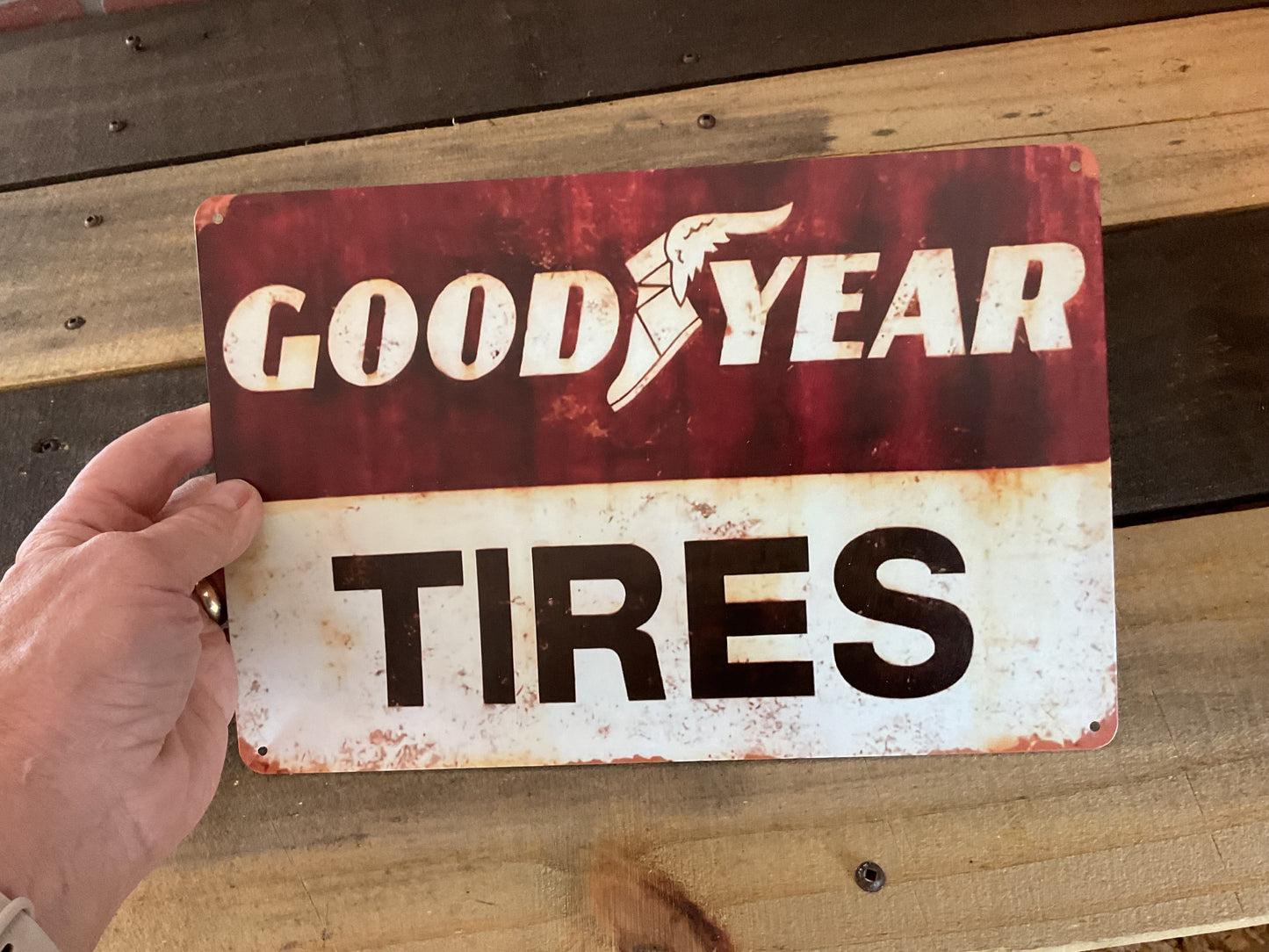 Vintage Rustic Style 8"x12" Goodyear Tires Advertising Sign. Make a Great Gift!