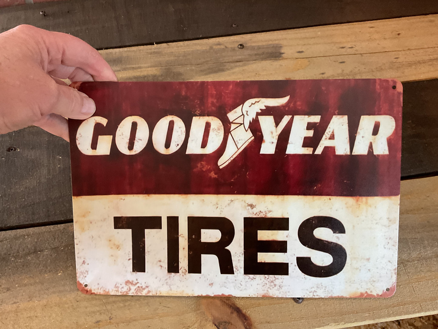 Vintage Rustic Style 8"x12" Goodyear Tires Advertising Sign. Make a Great Gift!
