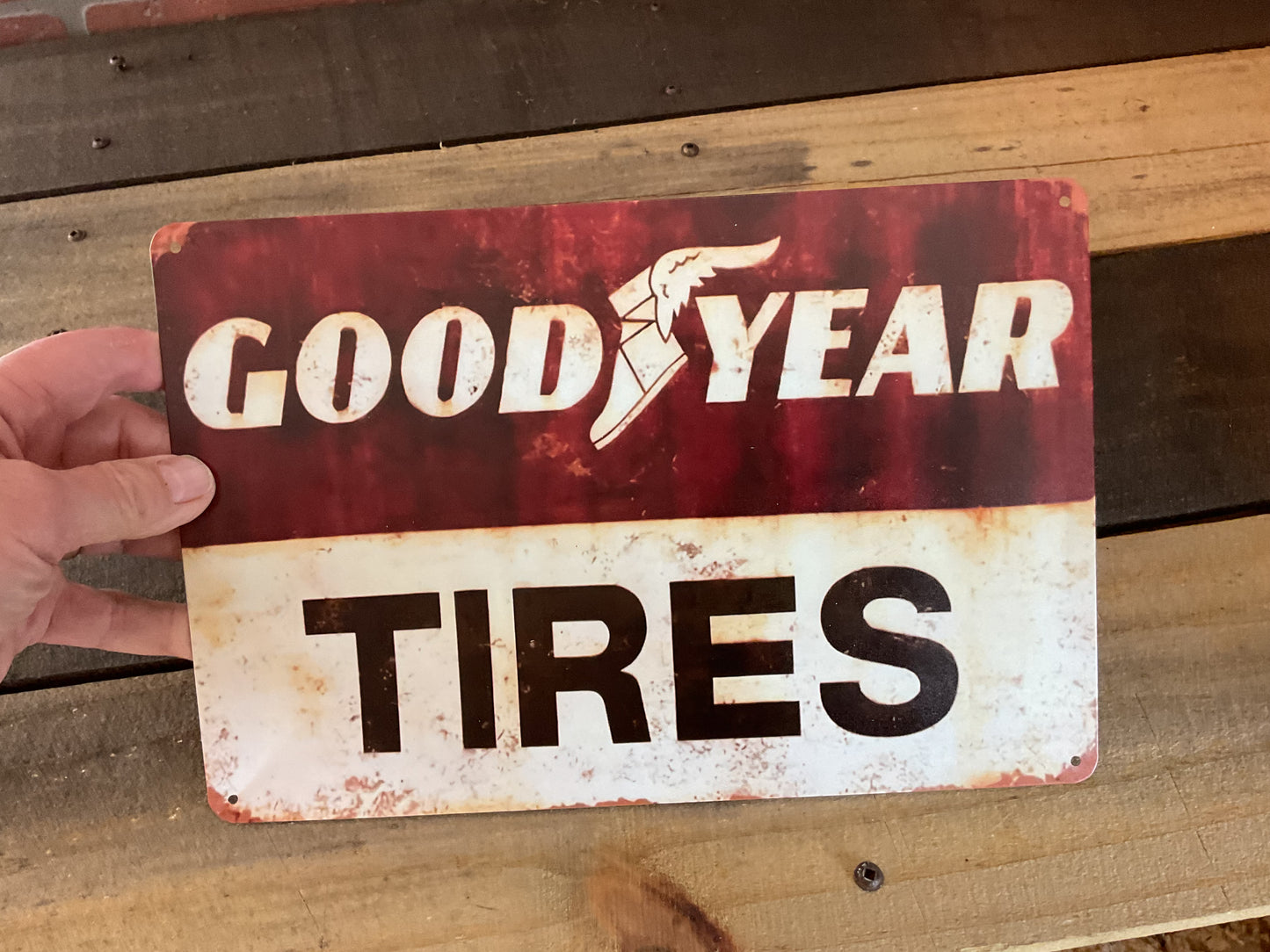 Vintage Rustic Style 8"x12" Goodyear Tires Advertising Sign. Make a Great Gift!