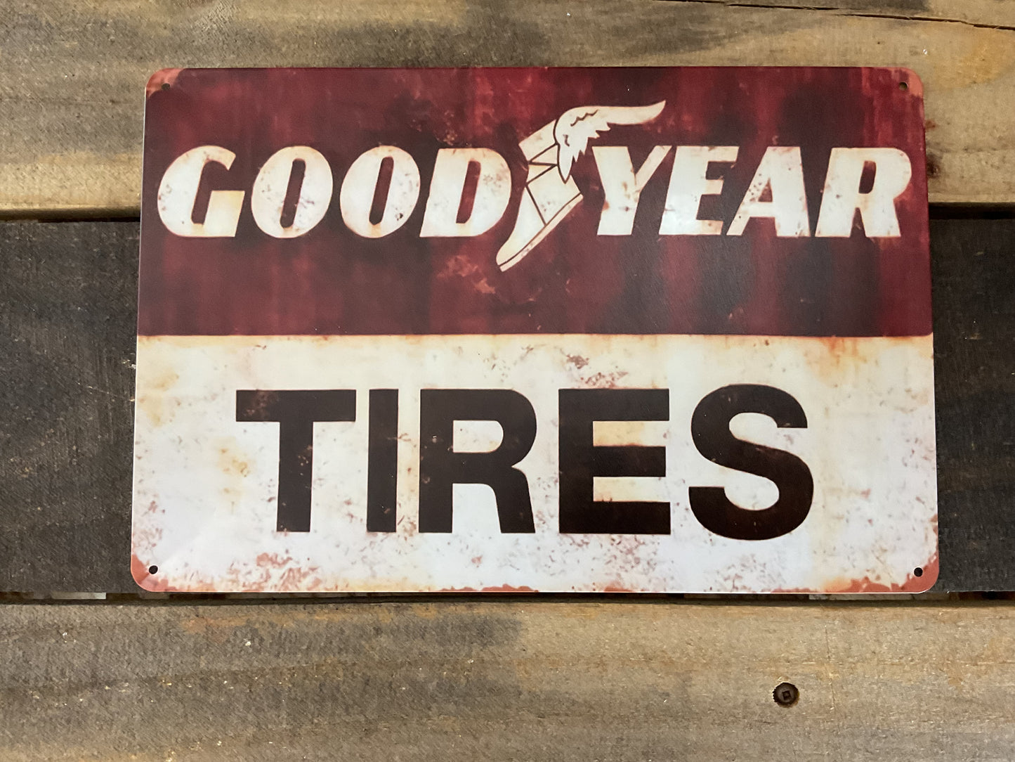 Vintage Rustic Style 8"x12" Goodyear Tires Advertising Sign. Make a Great Gift!