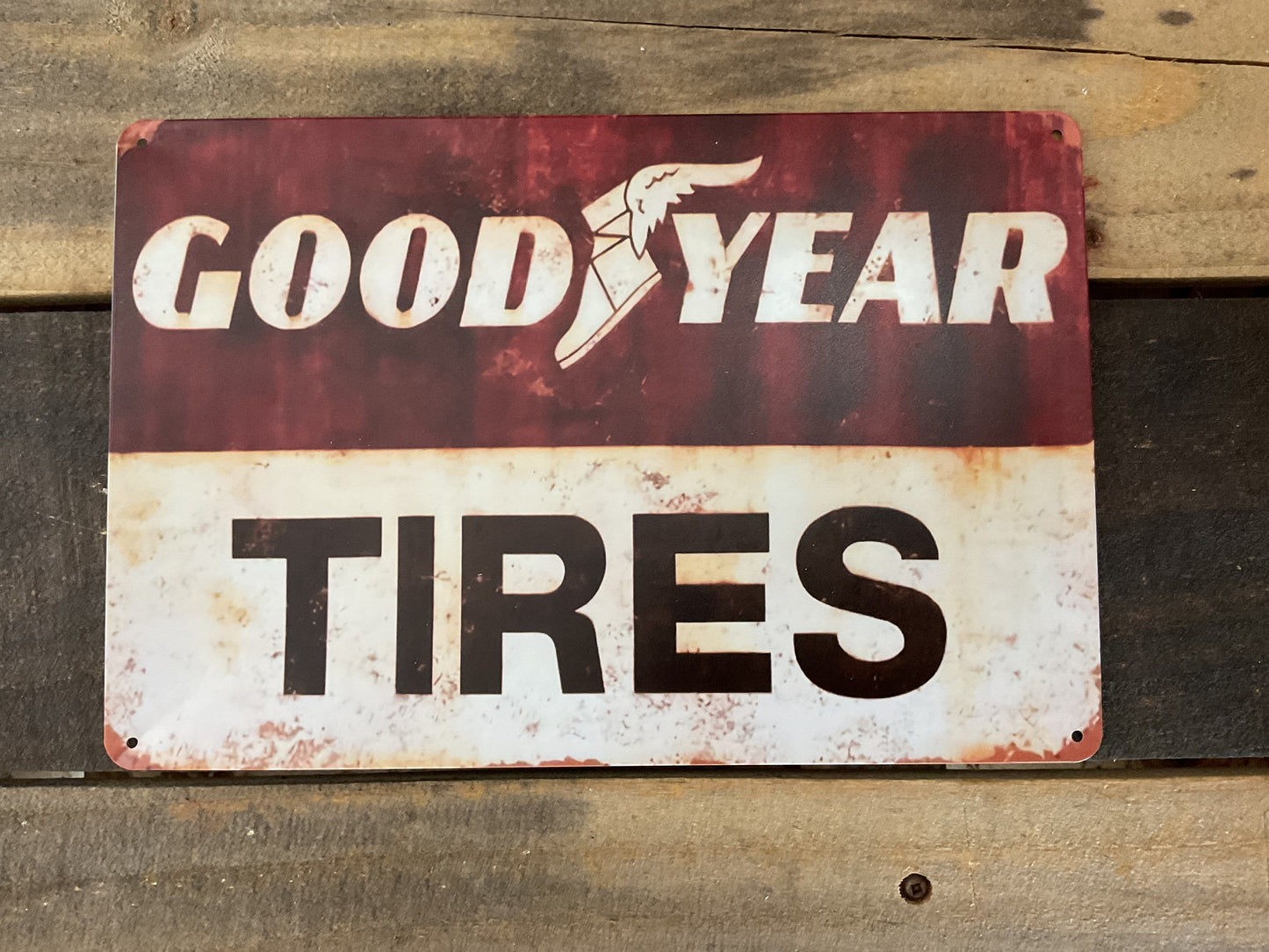 Vintage Rustic Style 8"x12" Goodyear Tires Advertising Sign. Make a Great Gift!