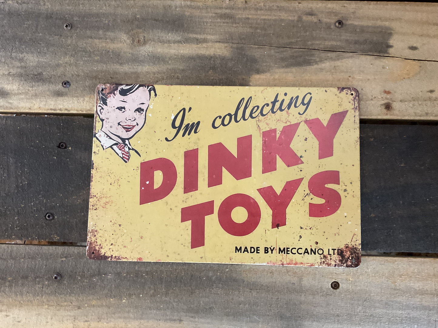 Vintage Patina Style 12'x8" DINKY TOYS Advertising Sign.