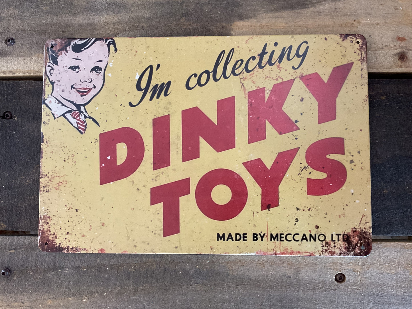Vintage Patina Style 12'x8" DINKY TOYS Advertising Sign.