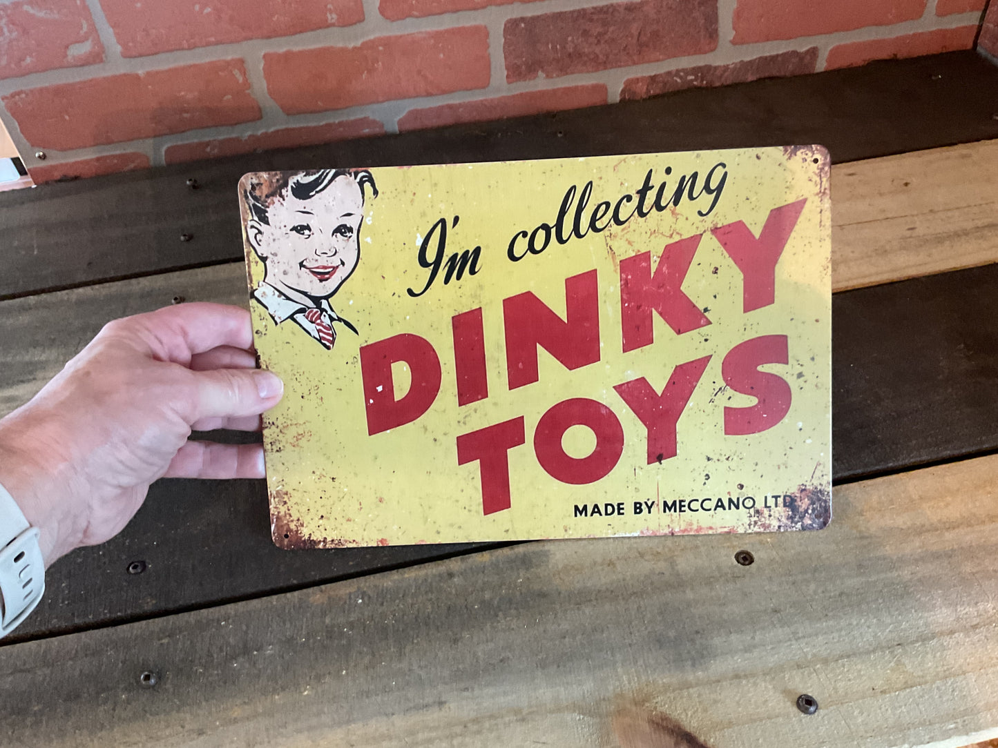 Vintage Patina Style 12'x8" DINKY TOYS Advertising Sign.